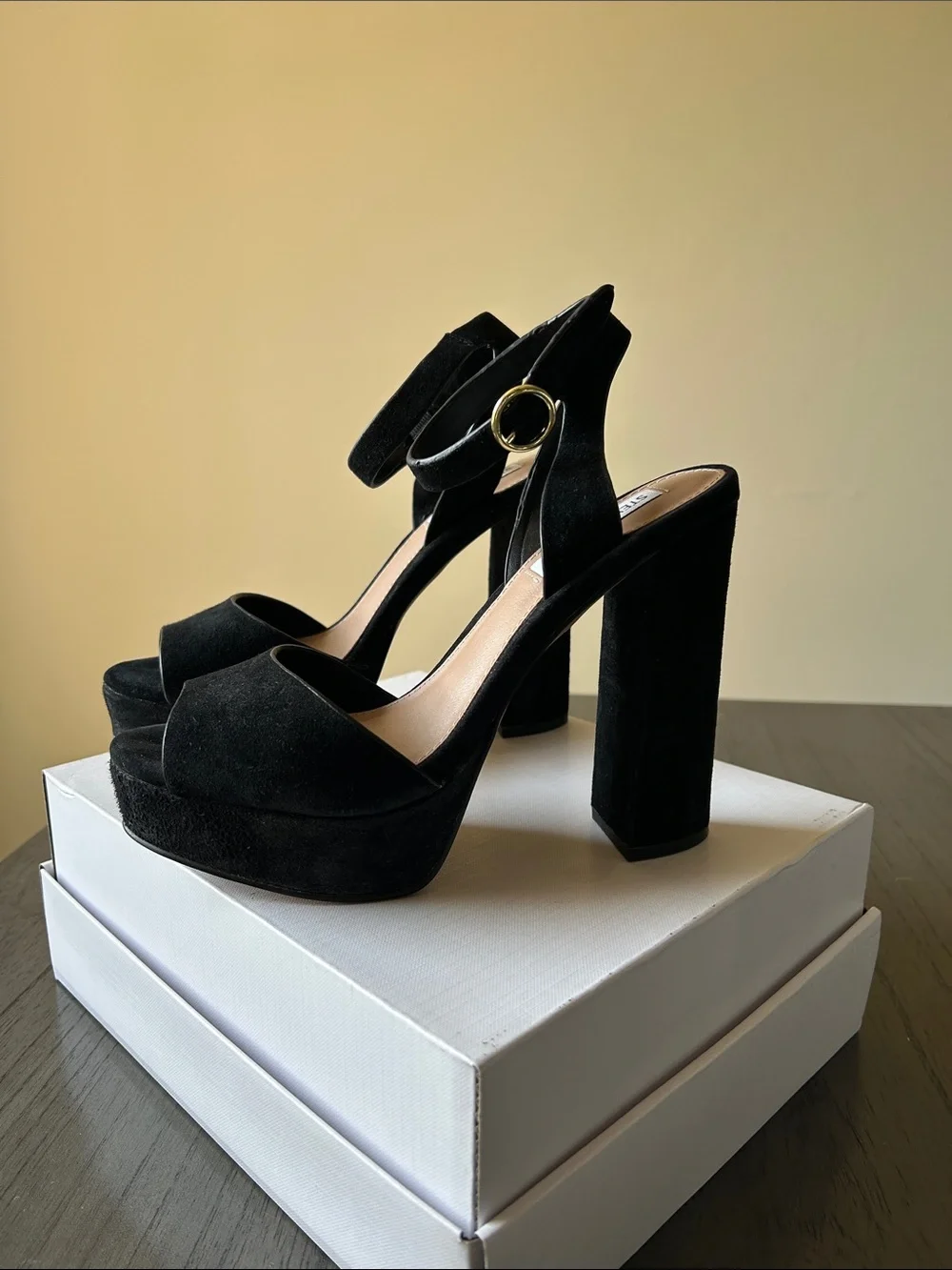 Steve Madden Black Suede Platform Block Heel Sandals